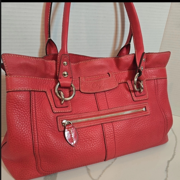 Y2K Coach Penelope Genuine Leather Pebbled Satchel Shoulder Bag Red - Picture 1 of 13